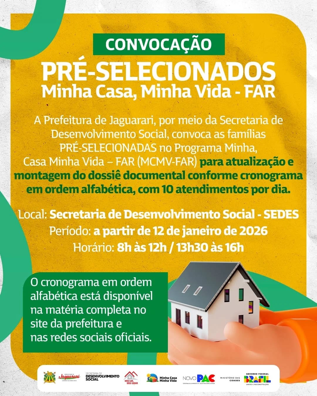 CONVOCAÇÃO DOS PRÉ-SELECIONADOS DO MINHA CASA MINHA VIDA
